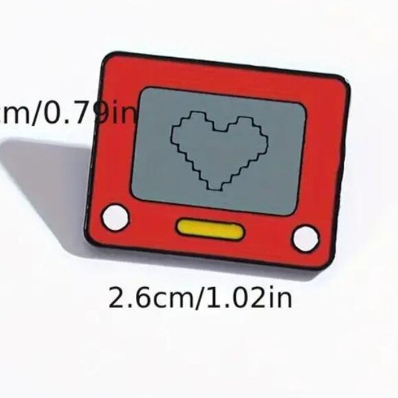 Nostalgic Etch A Sketch Heart Enamel Pin - Cute Retro Toy-Inspired - Picture 2 of 2
